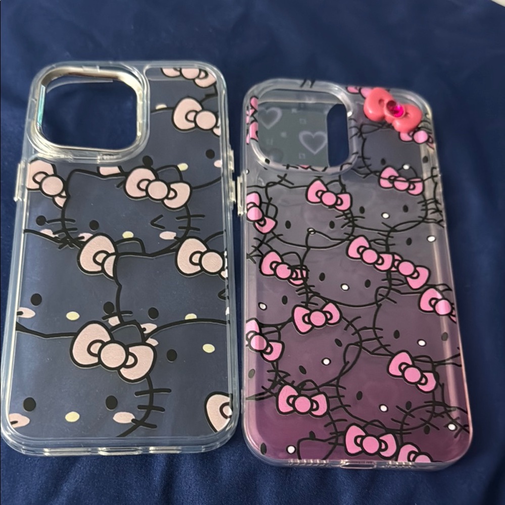 Clear with pink bow Hello Kitty IPhone 14pro max cases